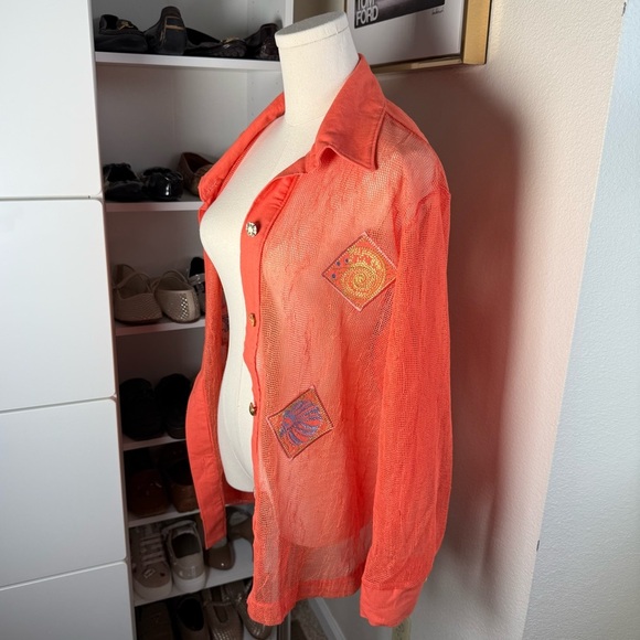 Peter Popovitch Vintage 80’s Orange Long Sleeve Beachy Button Up Shirt Size L - Picture 5 of 15